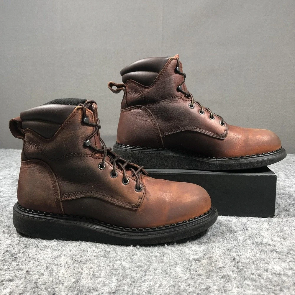Vintage 2007 Red Wing EH Work Boots Mens 8D Brown Leather USA Made Lace Up
